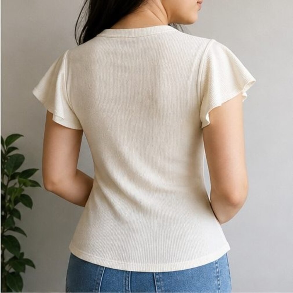 Cream Ruffle Blouse - Picture 3 of 6